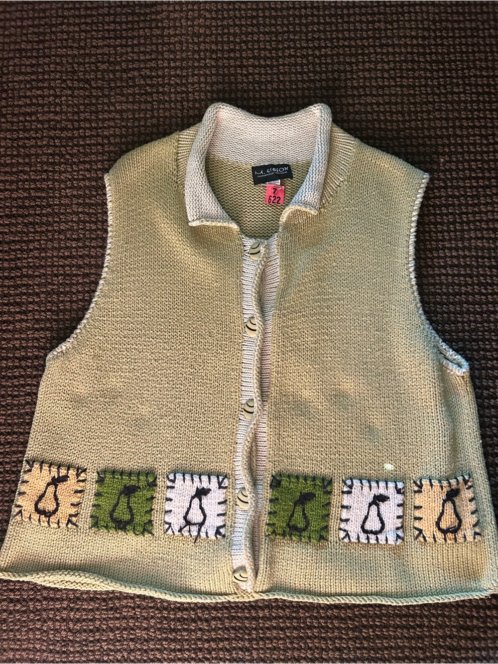 Women's  Sage Green Vest with Pear Patch Detail